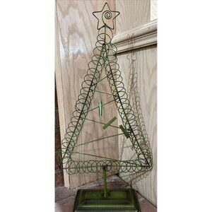 Green Metal Christmas Tree ~ Photo Card Letter Holder 25.5” Tall